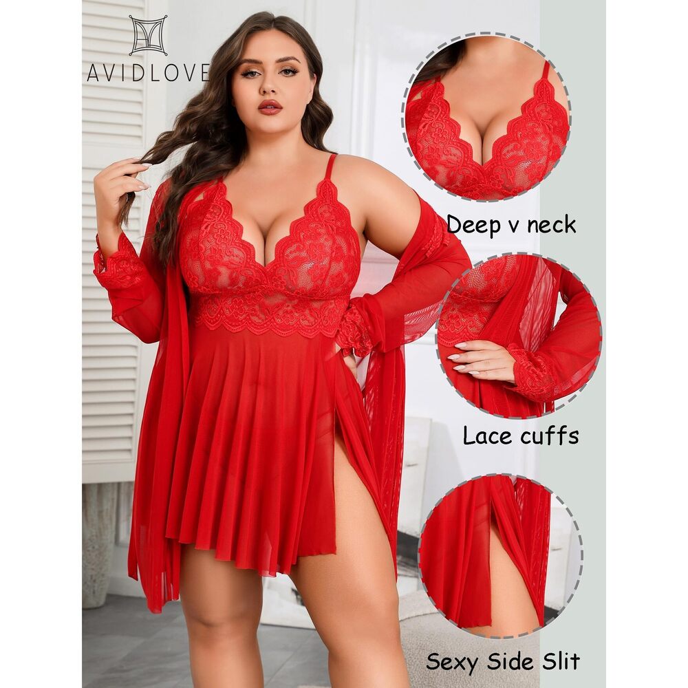 2134 Plus Size Lingerie Sexy Lingerie Set Exotic Nightgowns Lace Chemise - Picture 2 of 5